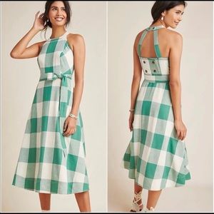 Anthropologie Maeve Green Greta Gingham Dress, Size 8